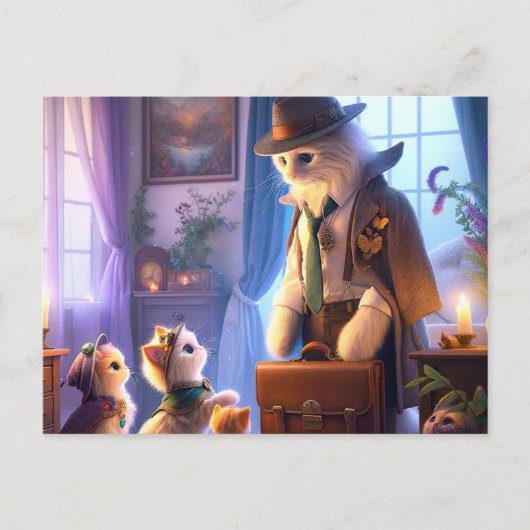 Mystiek Kat gaat werken Briefkaart (Voorkant)