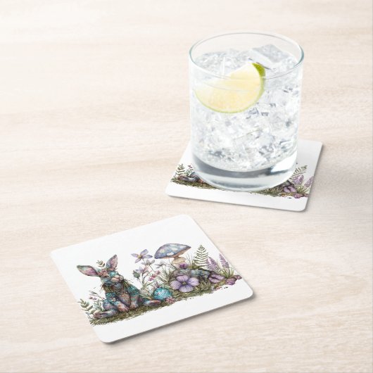 Mystiek konijn met paddenstoelen kartonnen onderzetters (Insitu)