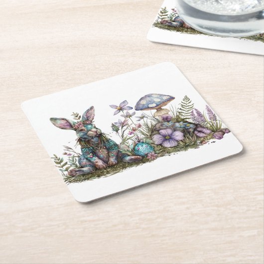 Mystiek konijn met paddenstoelen kartonnen onderzetters (Schuin)