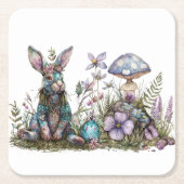 Mystiek konijn met paddenstoelen kartonnen onderzetters (Voorkant)