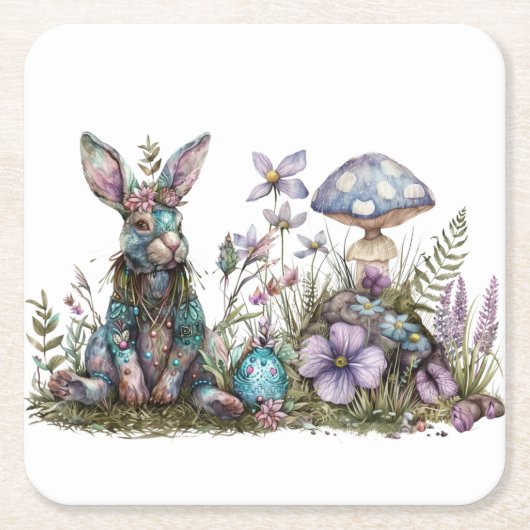 Mystiek konijn met paddenstoelen kartonnen onderzetters (Voorkant)