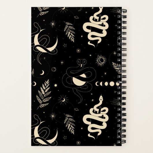 Mystiek Kosmisch met slangen, varens, sterren en m Notitieboek (Achterkant)