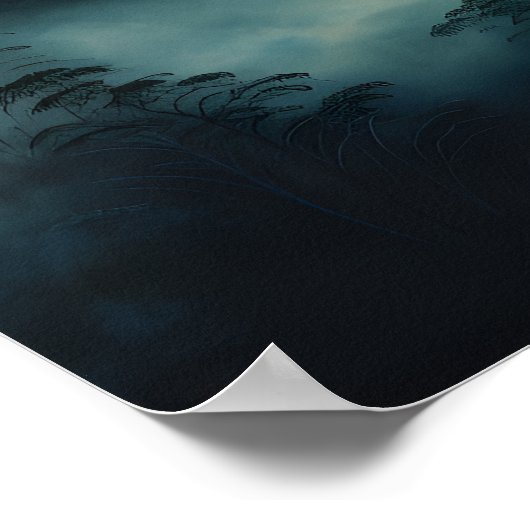 Mystiek landschap: Moonlit bergen, Mist, Rivier Poster (Hoek)