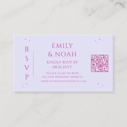 Mystiek Lavendel Roze Budget QR Code RSVP Foto Informatiekaartje (Voorkant)