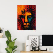 Mystiek Leeuwengezicht in Kleurvelden Expressionis Poster (Thuiskantoor)