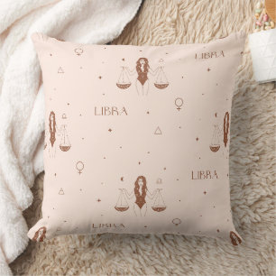 Mystiek Libra-sterrenbeeldpatroon in roze en bruin Kussen
