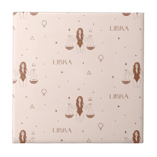 Mystiek Libra-sterrenbeeldpatroon in roze en bruin Tegeltje