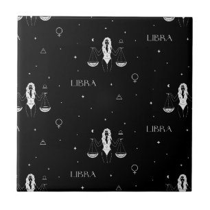 Mystiek Libra-sterrenbeeldpatroon in zwart en wit Tegeltje