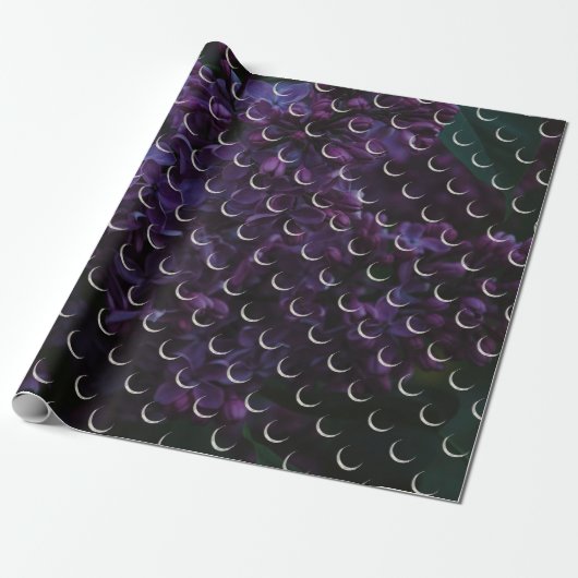 Mystiek Lila Crescent Moon Wrapping Paper Cadeaupapier (Uitgerold)