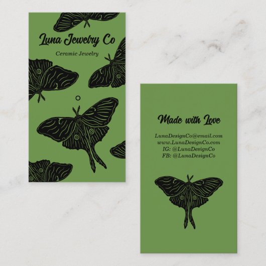 Mystiek Luna Moth Sieraden Pin Visitekaartje (Voorkant / Achterkant)