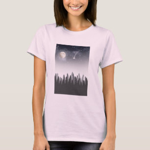 Mystiek maanbos sterrenlandschap nacht t-shirt