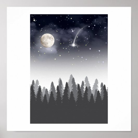 Mystiek Maanbos Sterrennacht Landschap Poster (Voorkant)
