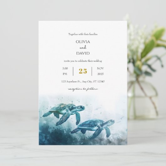 Mystiek Maanlicht Blauw Zee Schildpad Liefde Trouw Kaart (Staand voorkant)