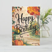Mystiek Mooie Gezellige Herfst Herfst Happy Birthd Kaart (Staand voorkant)