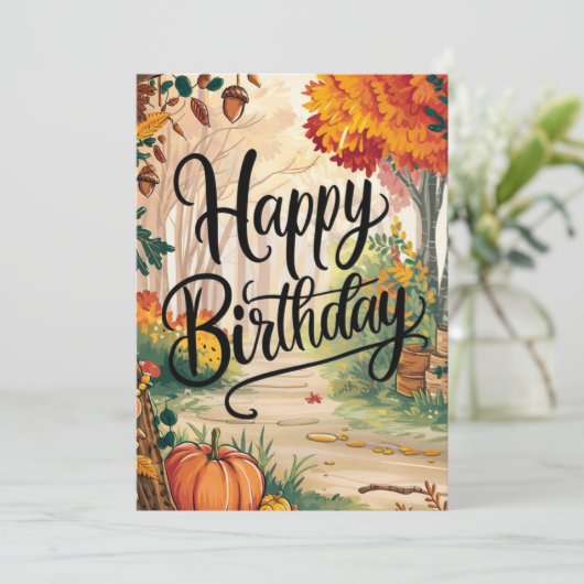 Mystiek Mooie Gezellige Herfst Herfst Happy Birthd Kaart (Staand voorkant)