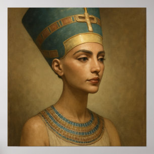 Mystiek Nefertiti Koningin Blauw Gouden Portret Poster