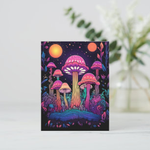 Mystiek Neon Mushroom Forest Briefkaart