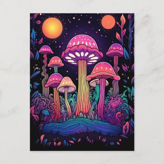 Mystiek Neon Mushroom Forest Briefkaart (Voorkant)