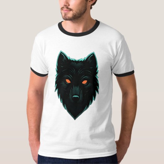 Mystiek Neon Wolf Design T-Shirt (Voorkant)