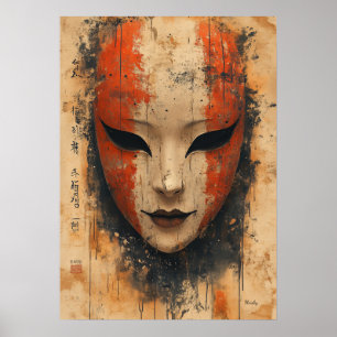 Mystiek Noh-masker – Japanse Theatrale Elegantie Poster