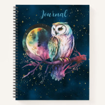 Mystiek Rainbow Owl & Full Moon Celestial Journal