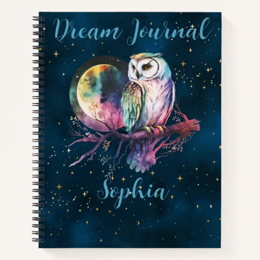 Mystiek Rainbow Owl & Full Moon Celestial Journal Notitieboek (Voorkant)