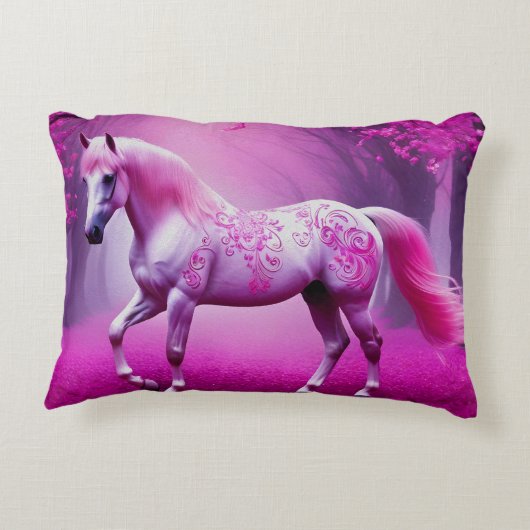 Mystiek roze paard in een fantasiebos accent kussen (Achterkant)