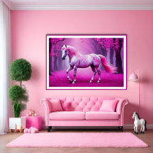 Mystiek roze paard in een fantasiebos
