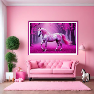 Mystiek roze paard in een fantasiebos poster