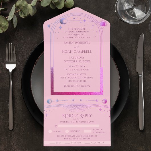 Mystiek Roze Paarse Celestial Zon Maan Sterren All In One Uitnodiging