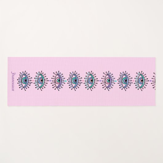 Mystiek Spiritueel Ogen Derde Oog Motief op Roze Yogamat (Voorkant (horizontaal))
