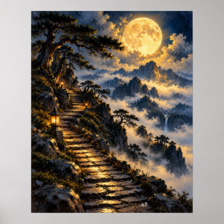 Mystiek Stenen Pad Berg Maan Poster