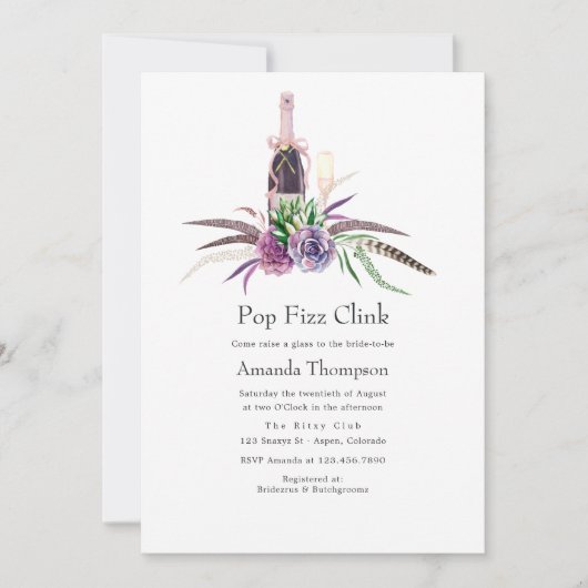 Mystiek Succulent Pop Fizz Clink Vrijgezellenfeest Kaart (Voorkant)