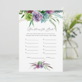 Mystiek Succulent Vrijgezellenfeest Game Kaart (Staand voorkant)