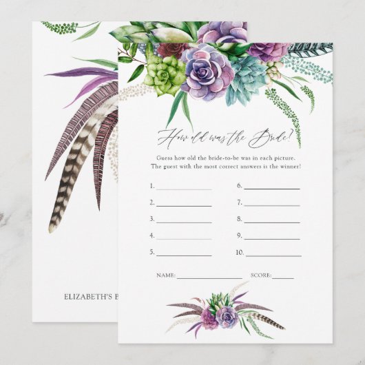 Mystiek Succulent Vrijgezellenfeest Game Kaart (Voorkant / Achterkant)