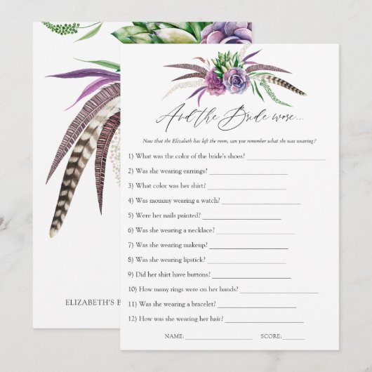 Mystiek Succulent Vrijgezellenfeest Game Kaart (Voorkant / Achterkant)