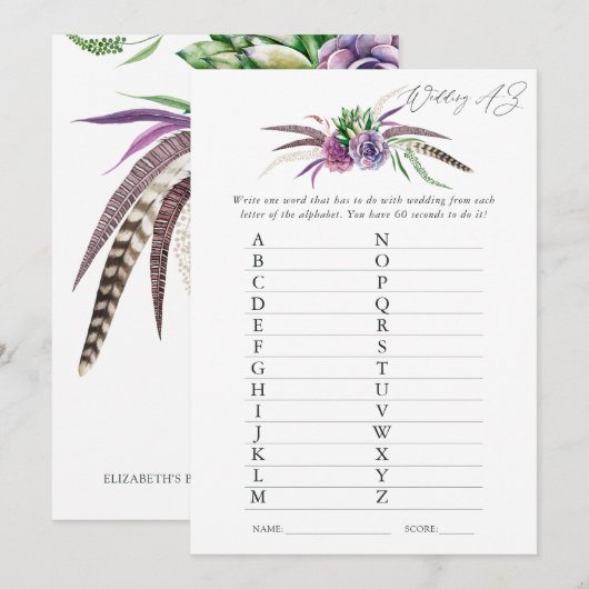 Mystiek Succulent Vrijgezellenfeest Game Kaart (Voorkant / Achterkant)