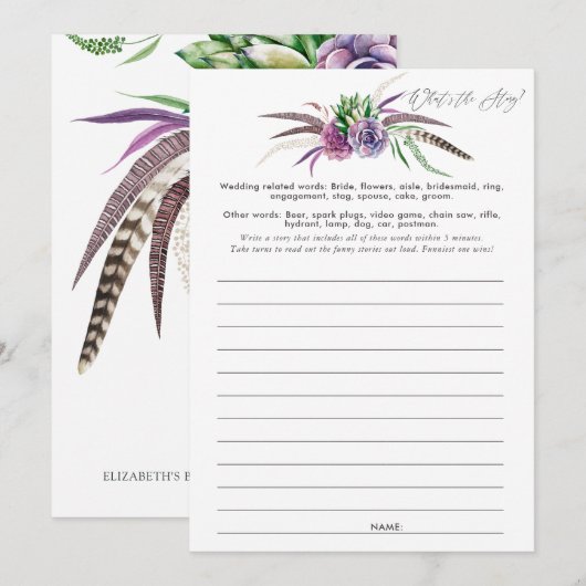 Mystiek Succulent Vrijgezellenfeest Game Kaart (Voorkant / Achterkant)