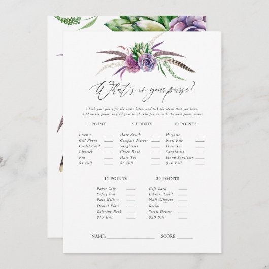 Mystiek Succulent Vrijgezellenfeest Game Kaart (Voorkant / Achterkant)