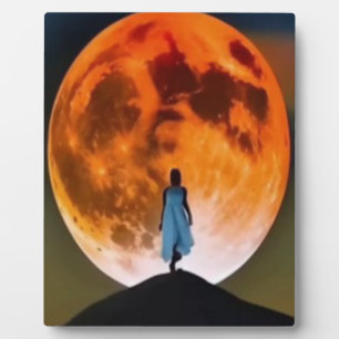 Mystiek Volle Maan Meisje Silhouet Wand Kunst Plaq Fotoplaat