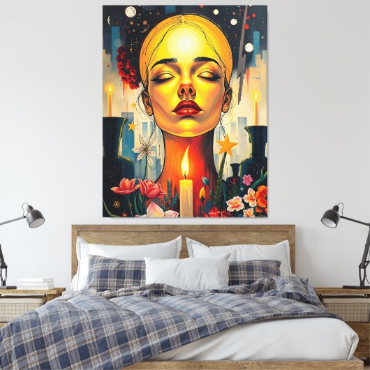 Mystiek Vrouw gezicht Canvas Afdruk (Insitu (Slaapkamer))