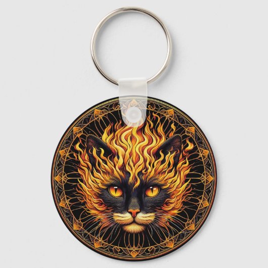 Mystiek vuur kat mandala ontwerp sleutelhanger (Voorkant)