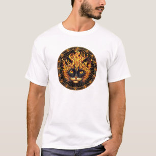 Mystiek vuur kat mandala ontwerp t-shirt