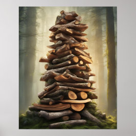 MYSTIEK VUURHOUT GESTAPELDE KUNST POSTER