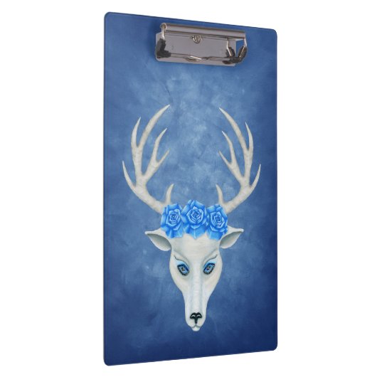 Mystiek White Deer Head Blue Eyes Antlers Rozen Klembord (Rechts)