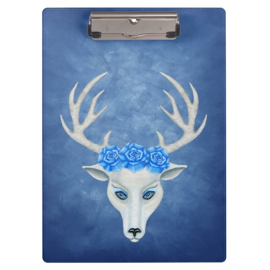 Mystiek White Deer Head Blue Eyes Antlers Rozen Klembord (Voorkant)