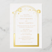 Mystiek Wit Goud Celestial Zon Maan Sterren Folie Folie Uitnodiging (Voorkant)