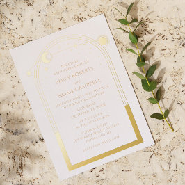 Mystiek Wit Goud Celestial Zon Maan Sterren Folie Uitnodiging