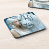 Mystiek Witte Tijger en Vrouw Magisch Bier Onderzetter (Linkerzijde)