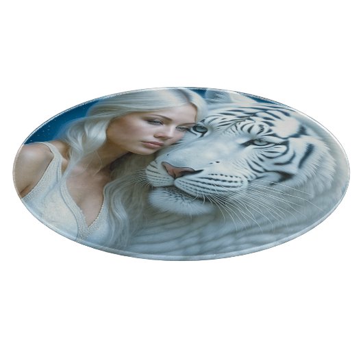 Mystiek Witte Tijger en Vrouw Magisch Snijplank (Hoek)